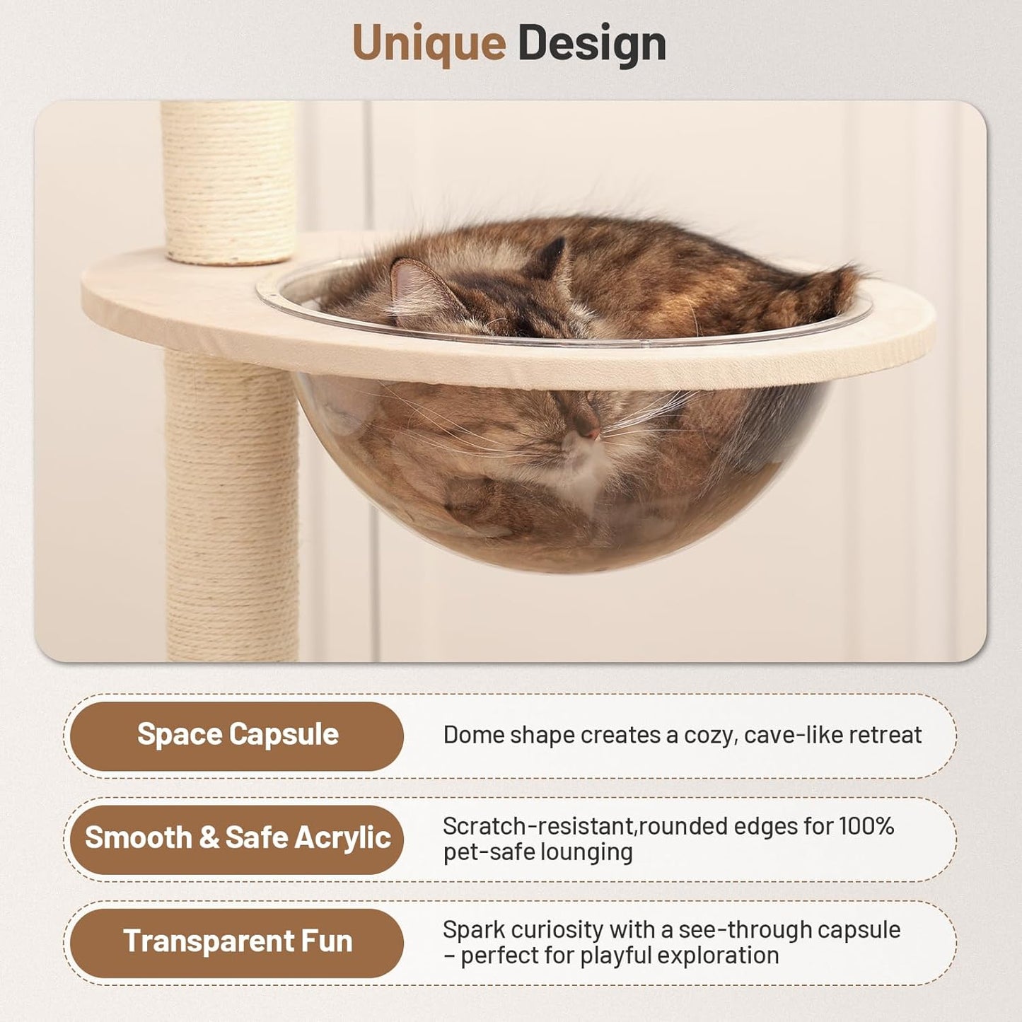 Rattan Cat Climbing Tower Condo with Scratching Post,Capsule,Basket,and Bed Modern Heavy Duty Cat Tree for Indoor Cat Large Adult