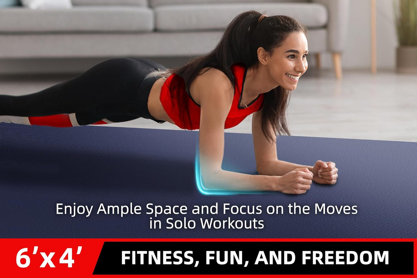 Large Exercise Mat for Home Workout,12‘x6’/10'x6'/9'x6'/8'x6'/7'x5'/6'x4' (7mm) Extra Thick Workout Mat, High-Density Gym Mat for Cardio, Jump Rope, MMA, Weights (Shoe-Friendly)