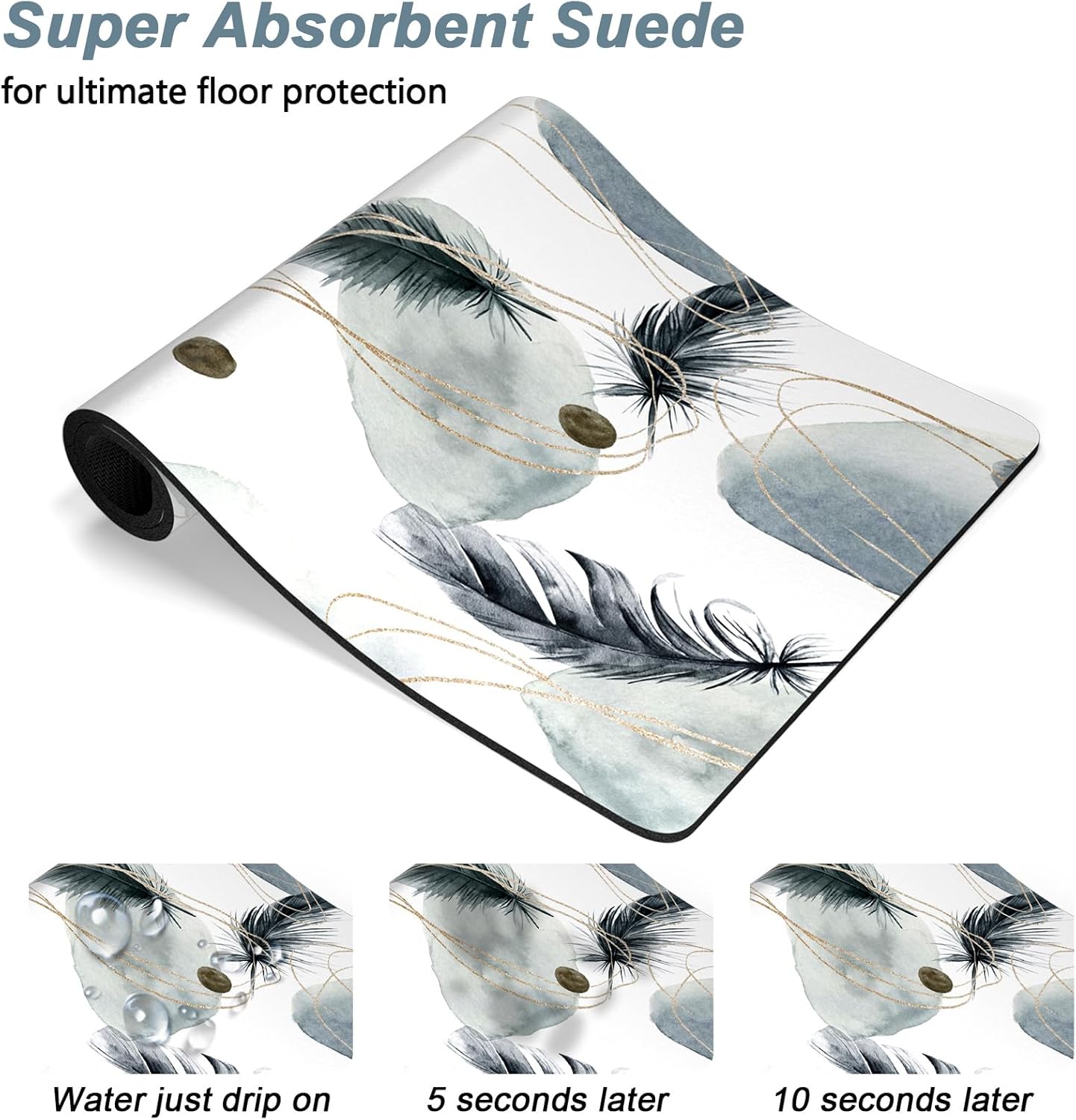 Rnivvi Dog Food Mat, 12" x 19" Absorbent Dog Cat Bowl Mat for Food and Water, Cute Anti-Slip Rubber Pet Feeding Rug Protect Floors, Puppy Placemat for Feeding & Watering Supplies, Abstract Plume