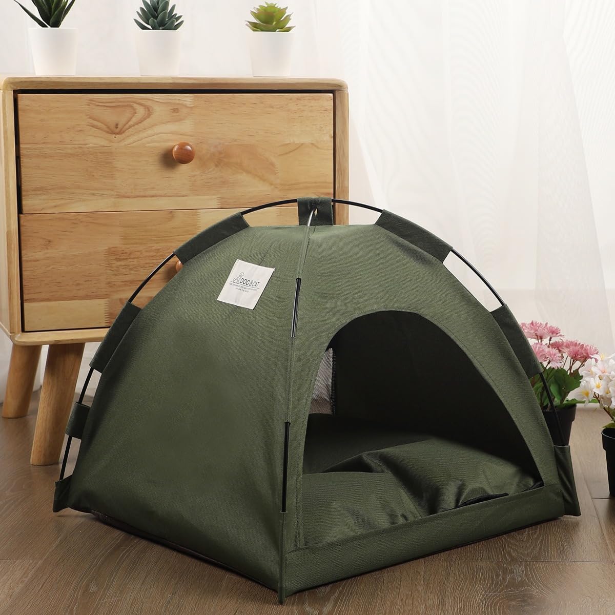 Cat Tent – Lightweight & Breathable Waterproof Shelter Designed for Indoor/Outdoor Adventures, Giving Your pet Safe Outdoor Exploration Joy. (Olive Drab, 19.7×19.7in)