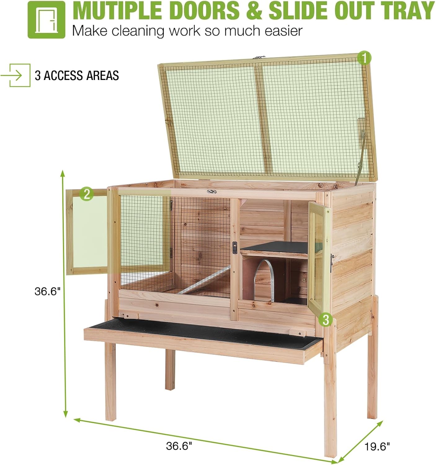 GUTINNEEN Rabbit Hutch Indoor Guinea Pig Cage Bunny House 36.6" Upgraded with Anti Chewing Edges, Cool Zinc Sheet, Leakproof PVC Layer, Wire Floor, Detachable Legs (Nature)
