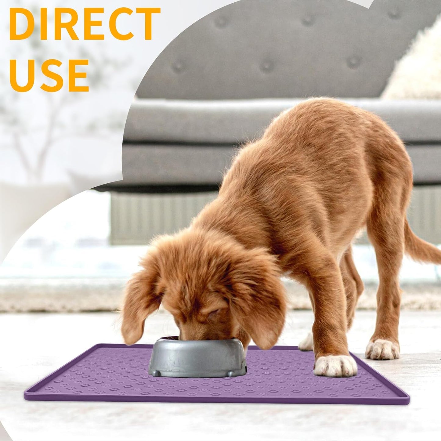 Ptlom Silicone Dog Food Mat Waterproof Pet Feeding Mat with High-Lips, Anti-Slip Dog Bowl Mat for Food & Water, Non-Spill Puppy Feeding Tray for Small, Medium & Large Dogs and Cats, Purple