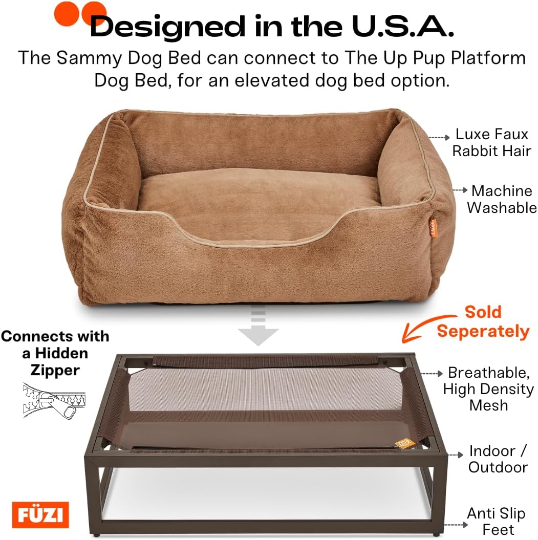 FUZI Luxury Aesthetic Dog Bed for Large Dogs with Washable Cover, Pet Couch, Pet Bed with Sides, Non-Slip Bottom, Soft and Durable Calming Dog Bed, Large 35.6x28.5x9.5 Dark Grey