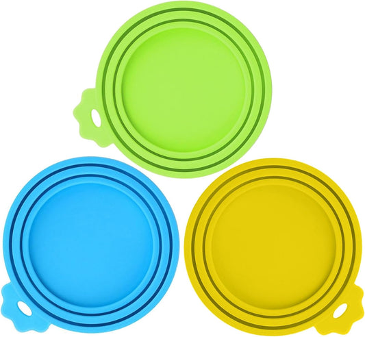 3 Pack Pet Food Can Covers, Silicone Universal Can Lids for Dog & Cat Food, BPA Free, One Fit Most Standard Size Can Lids Top Blue/Green/Yellow