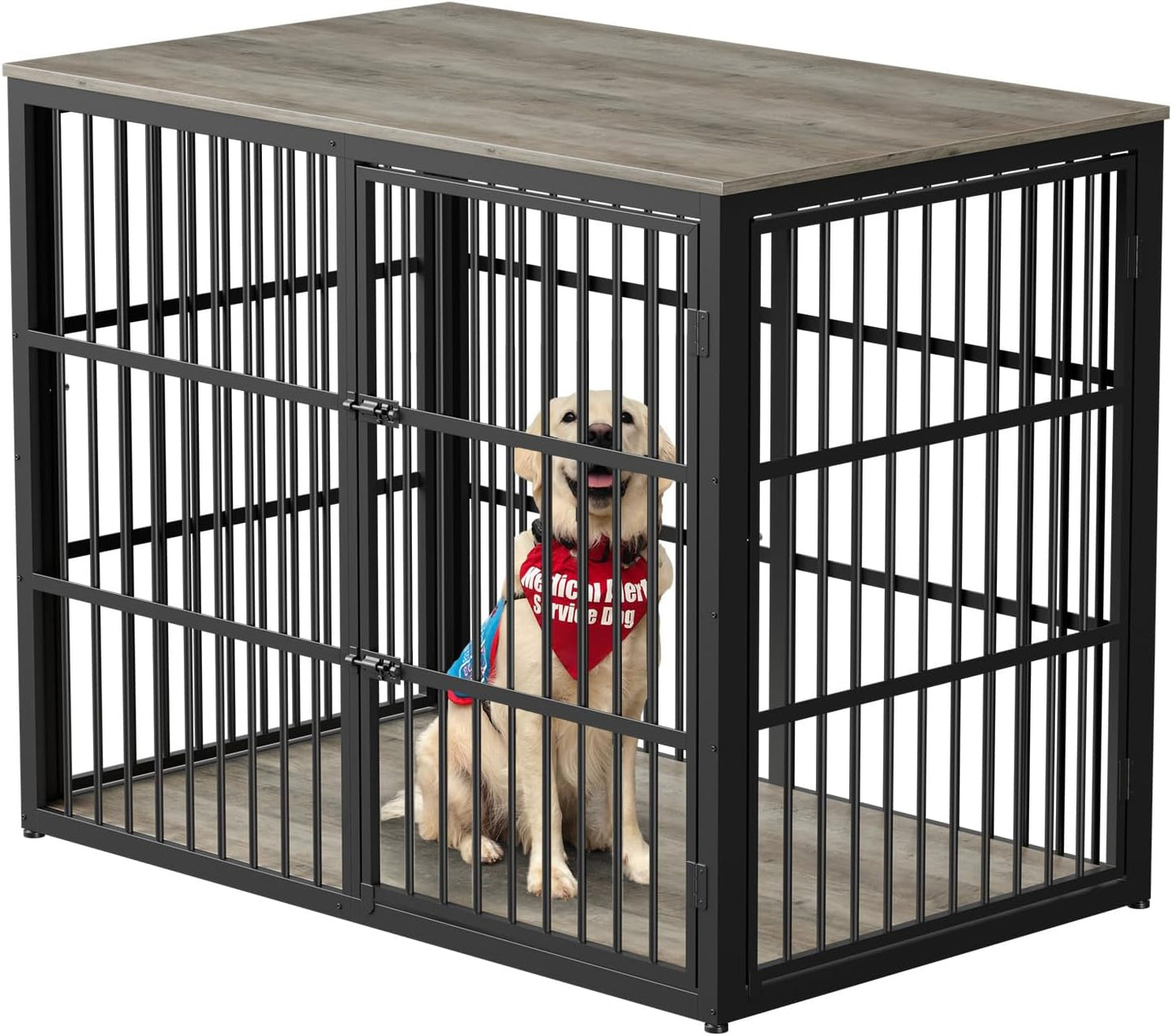 Lyromix 48'' XXL Dog Crate Furniture with 3 Doors, Wooden Crate End Table Heavy Duty Indoor Combination Cage for Medium to Large Dogs, Multiple Units Can be Combined, Grey