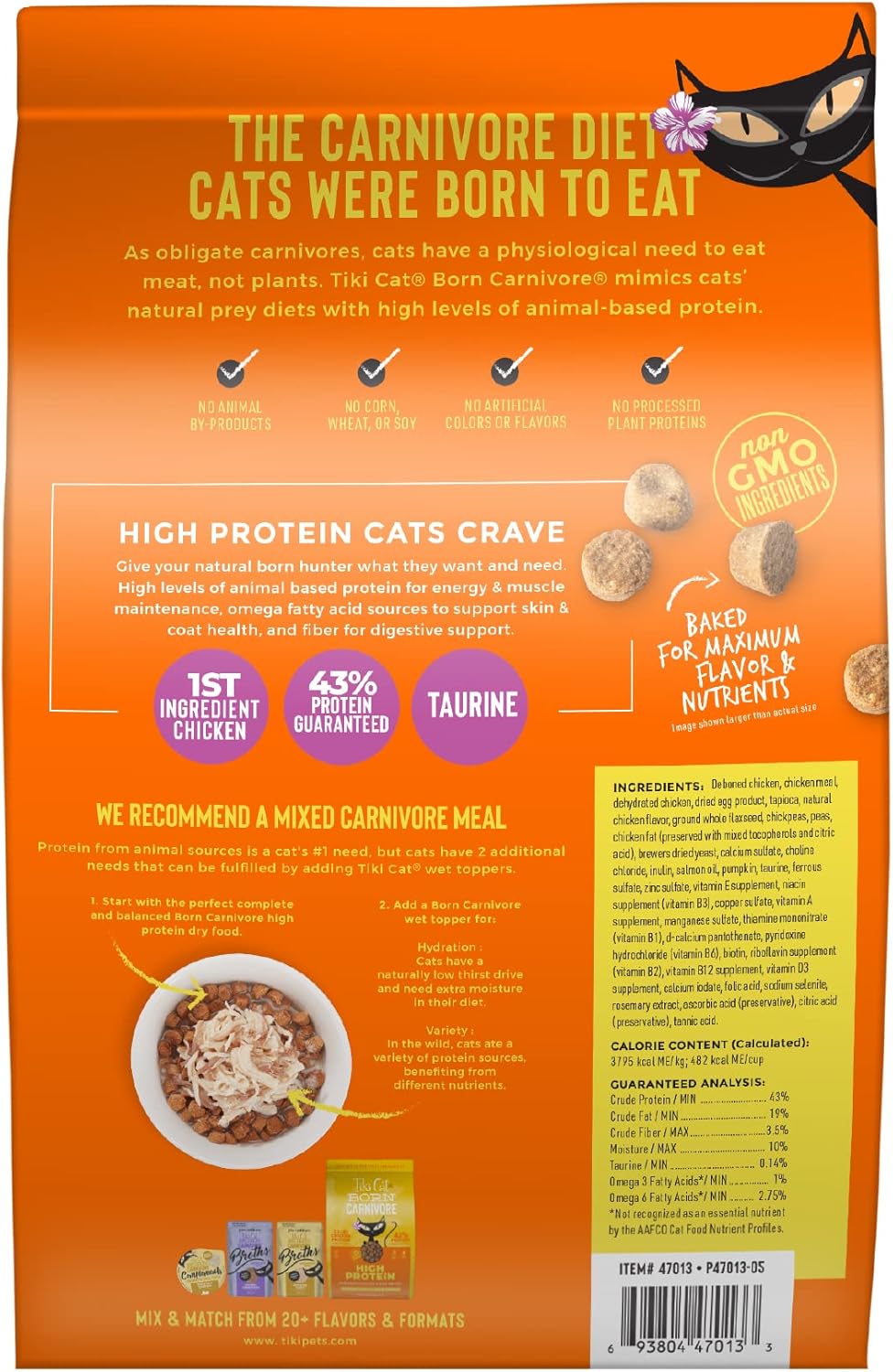 Tiki Cat Born Carnivore High Protein Dry Cat Food, Deboned Chicken & Egg, 2.8 lbs. Bag