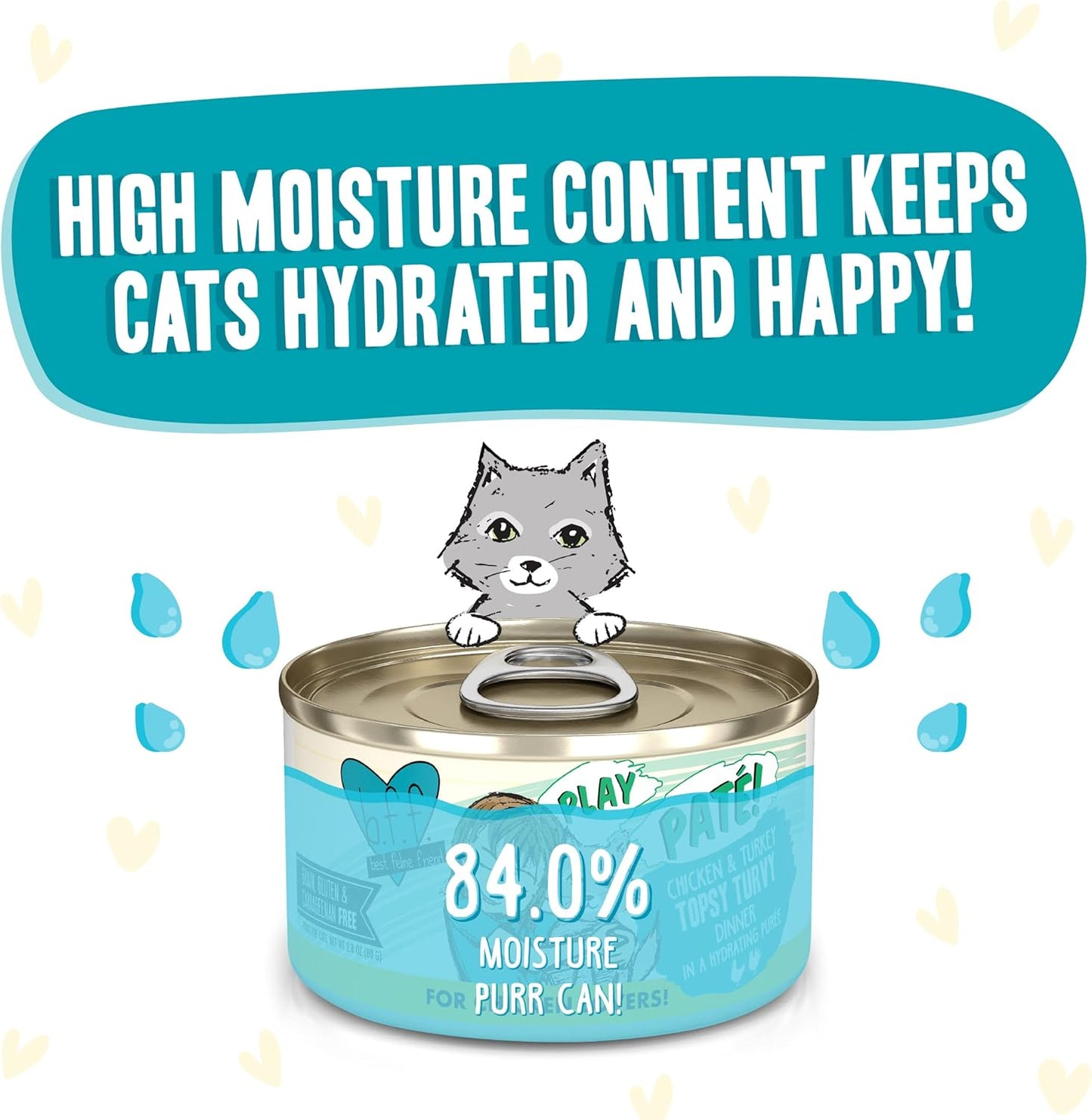 Weruva B.F.F. Play - Best Feline Friend Paté Lovers, Aw Yeah!, Chicken & Turkey Topsy Turvy with Chicken & Turkey, 2.8oz Can (Pack of 12)