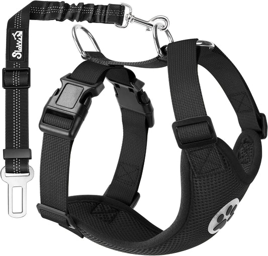 Lukovee Dog Seat Belt for Car, Adjustable Dog Car Harness for Large Medium Small Dogs, Soft Padded & Breathable Mesh Dog Seatbelt with Car Vehicle Connector Strap (Black,X-Small)