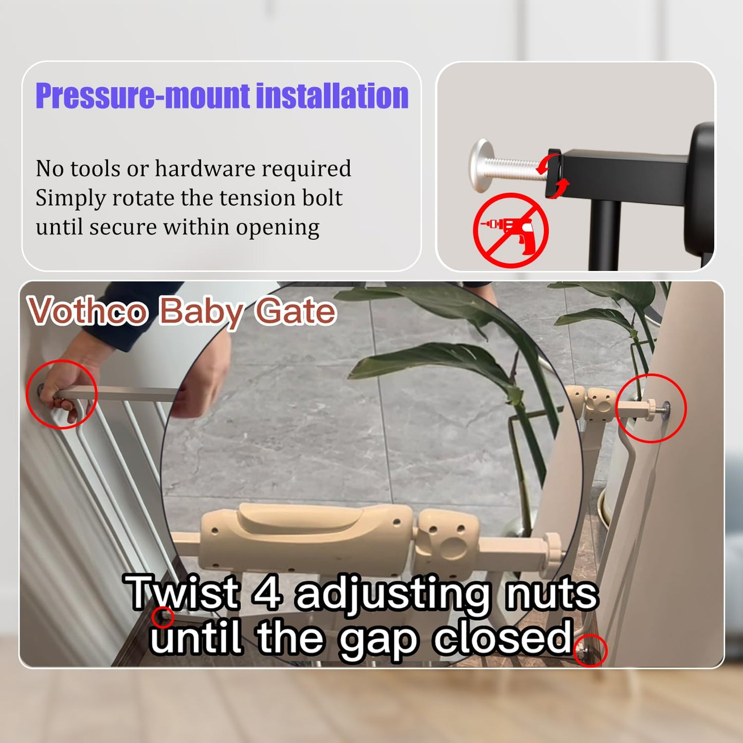 Extra Wide 62-67 Inch Baby Gates for Stairs, Doorways - No Drilling, Pressure Mounted Pet Gates for Kids & Dogs