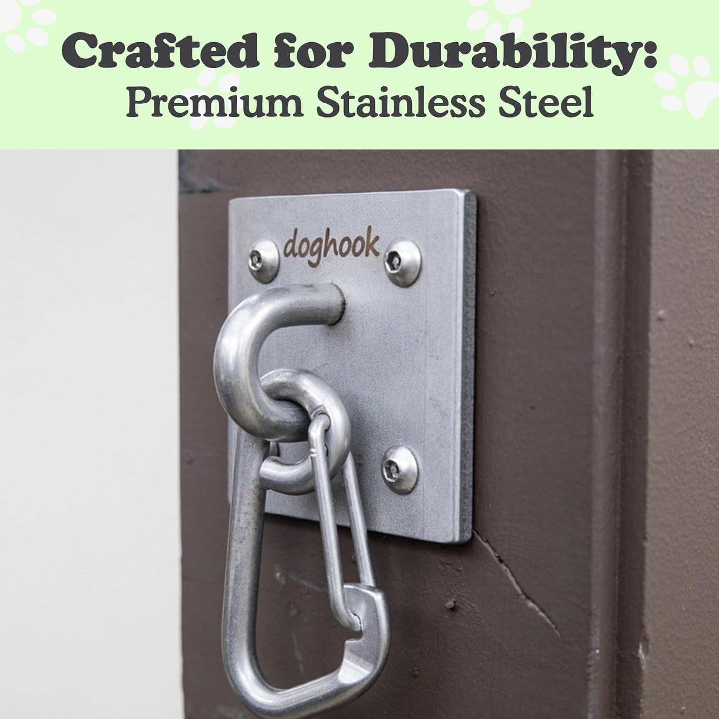 Canine Hitch- Secure Dog Leash Parking Wall Large Hook with Clip 2 Pack - Tie Out Stainless Steel & ABS Mounting Plate for Strength - Practical Lead Management for Home & Business