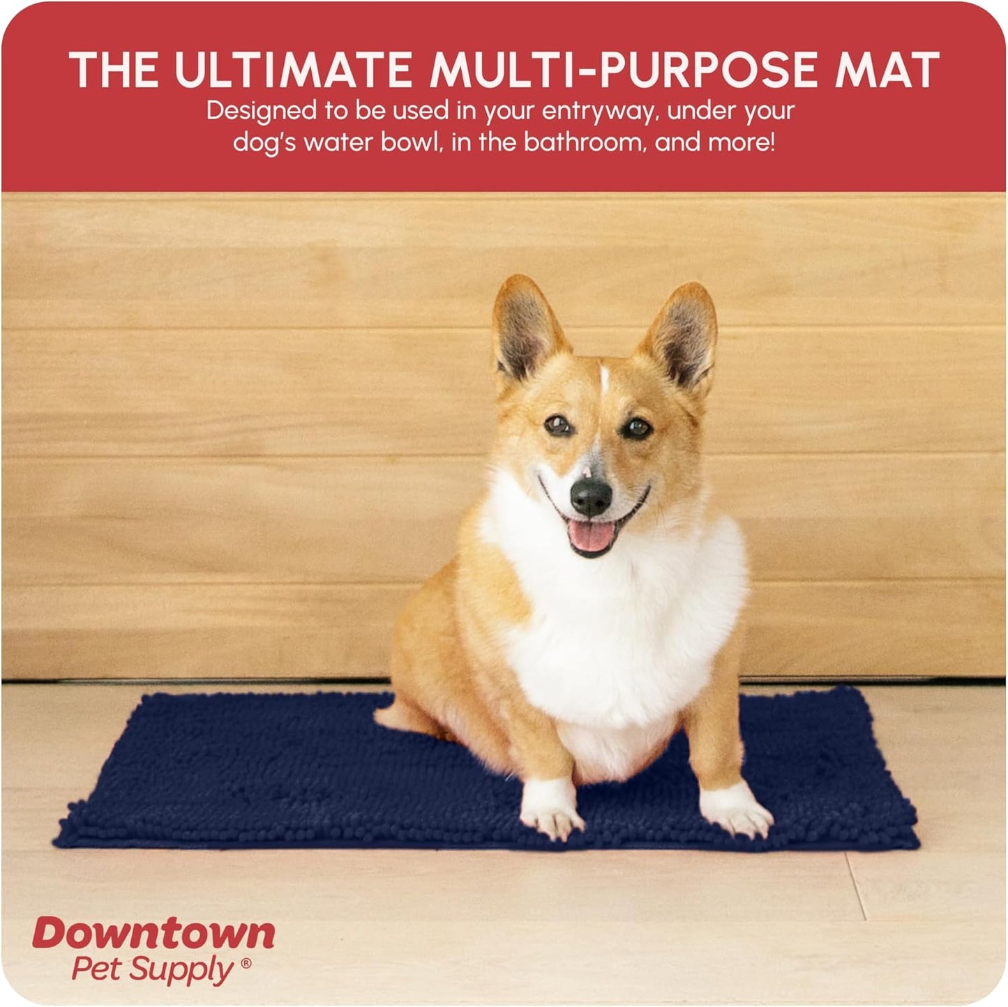 My Doggy Place Microfiber Dog Mat for Muddy Paws, 18" x 24" Navy Blue - Absorbent and Quick-Drying Dog Paw Cleaning Mat, Non-Slip Rubber Backed