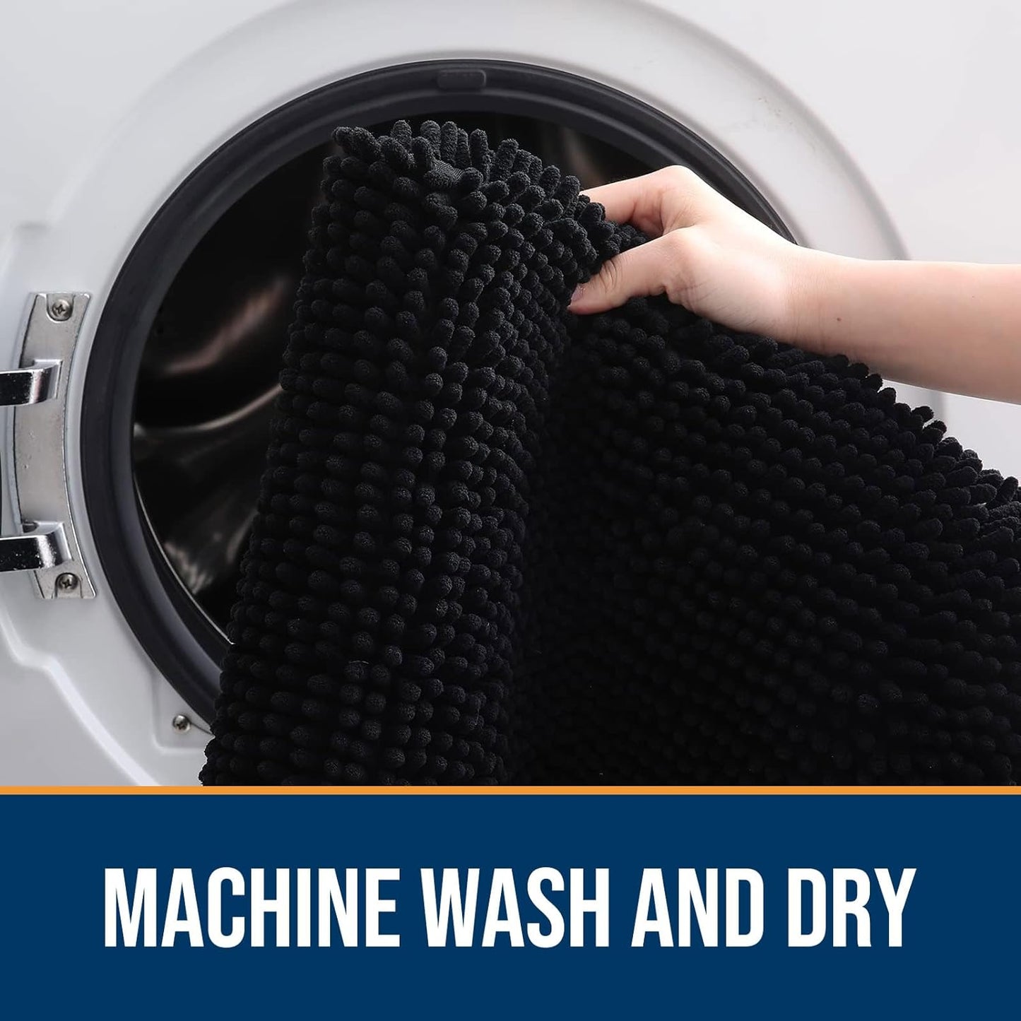 OLANLY Dog Door Mat for Muddy Paws 47x24, Absorbs Moisture and Dirt, Absorbent Non-Slip Washable Doormat, Quick Dry Chenille Mud Mat for Dogs, Entry Indoor Entryway Carpet for Inside Floor, Black