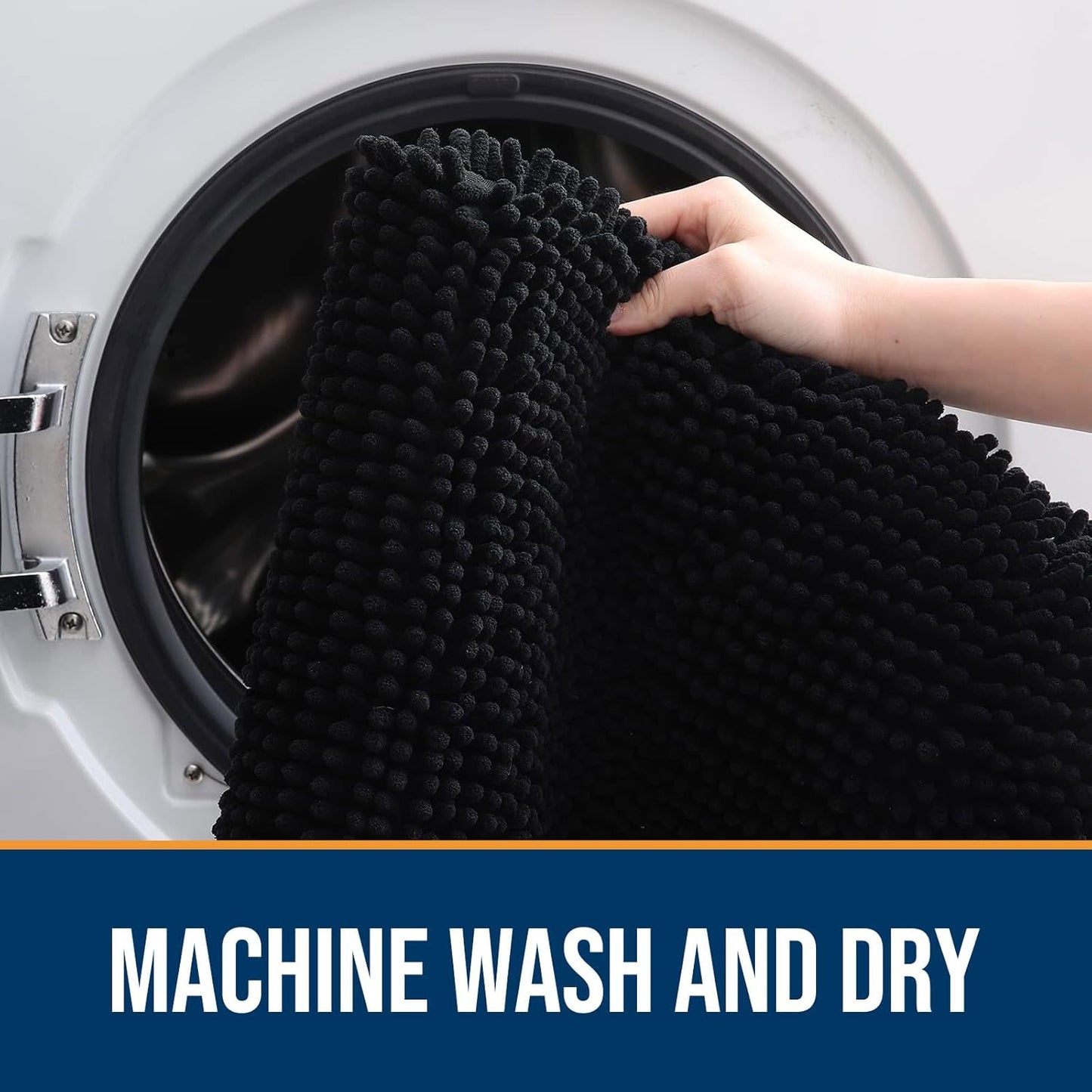 OLANLY Dog Door Mat for Muddy Paws 48x30, Absorbs Moisture and Dirt, Absorbent Non-Slip Washable Doormat, Quick Dry Chenille Mud Mat for Dogs, Entry Indoor Entryway Carpet for Inside Floor, Black