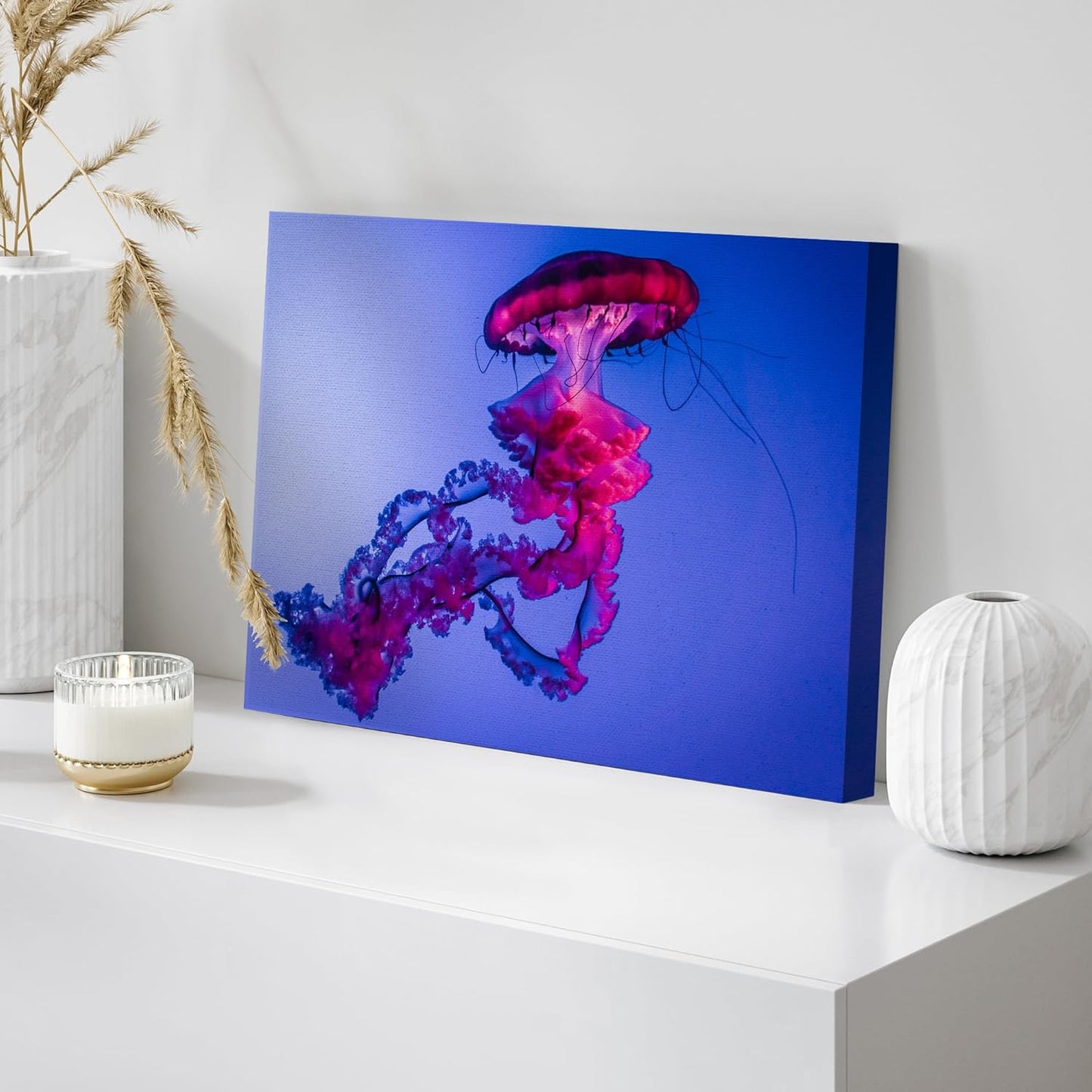 wall26 Canvas Print Wall Art Vibrant Neon Hot Pink Underwater Jellyfish Nature Animals Photography Realism Rustic Scenic Landscape Wilderness Earth for Living Room, Bedroom, Office - 12"x18"