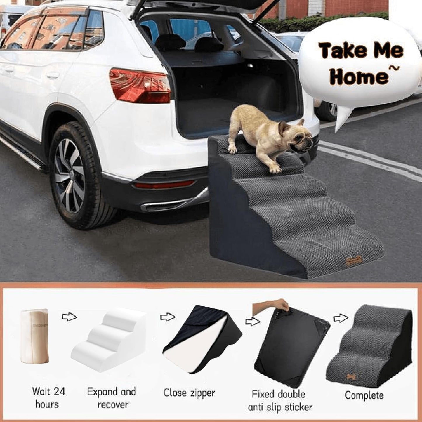 5-Step Dog Stairs for 30 Inch High Beds & 20-30 Inch Couch Bed, Non-Slip Balanced Indoor Pet Ramp Stairs for Small Old Large Dogs Cats to Get on Bed 30D
