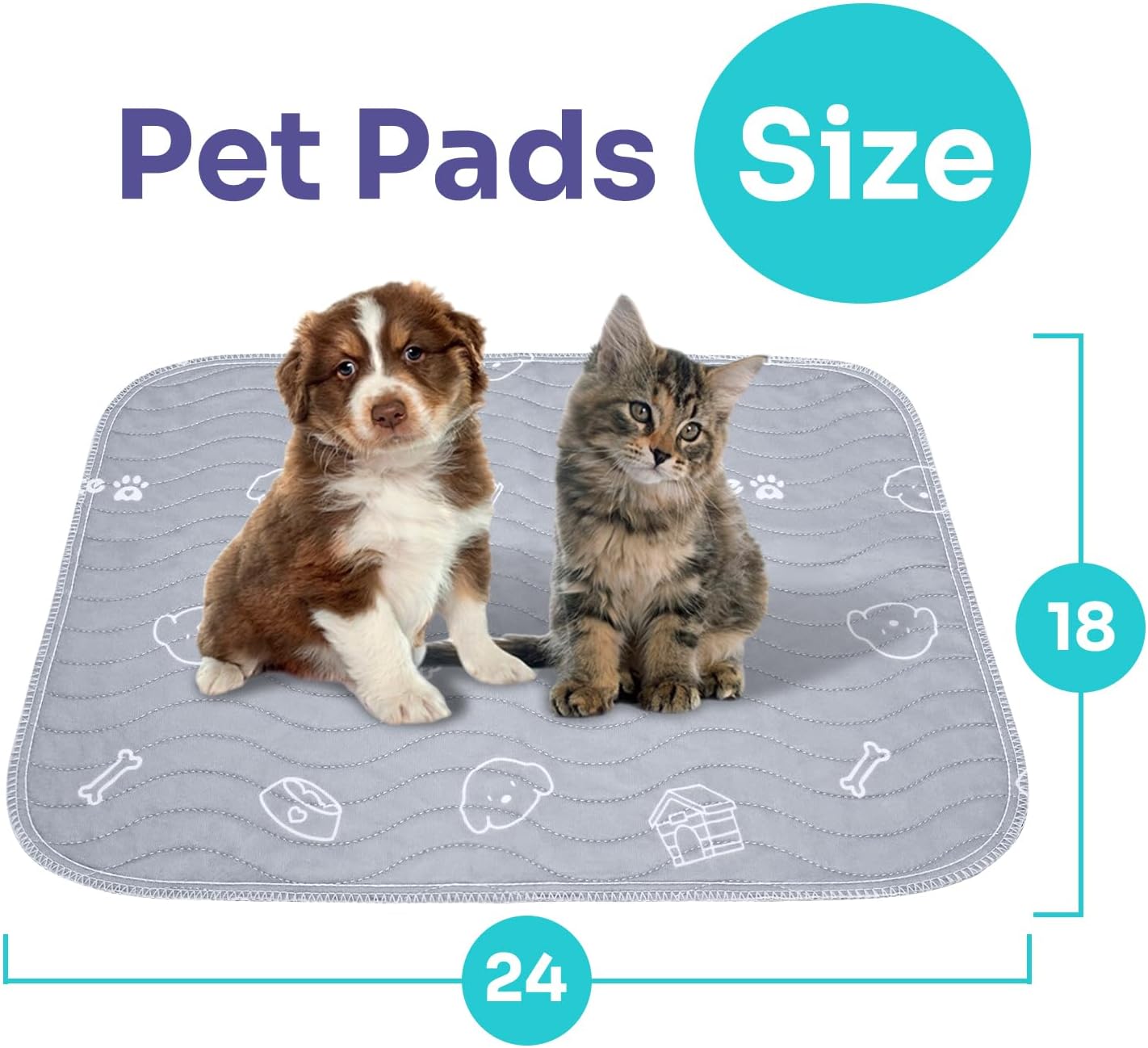 Washable Pee Pads for Dogs, 2 Pack Heavy Absorbency Reusable Pee Pads Prevent Leakage Non-Slip, Waterproof Pet Training Pads for Puppy Playpen, Crate, Whelping Box, 18"x24"