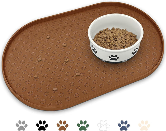 KPWACD Pet Placemat for Dog and Cat, Anti-Slip Waterproof Dogs Feeding Bowl Mat Prevent Food and Water Overflow, Silicone Puppy Dish Mats Suitable for Small Medium Big Pets, Brown, 19" * 12"