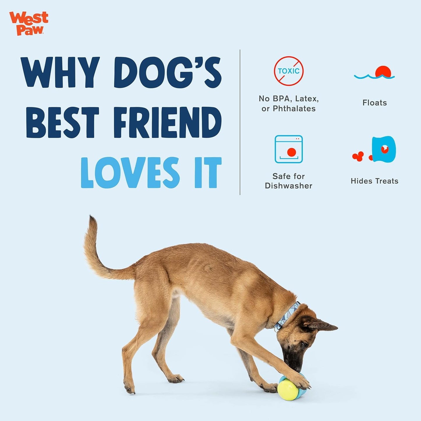 WEST PAW Zogoflex Limited Edition Toppl Treat Dispensing Dog Toy Puzzle – Interactive Chew Toys for Dogs – Dog Toy for Moderate Chewers, Fetch, Catch – Holds Kibble, Treats, X-Large 4.75", Periwinkle