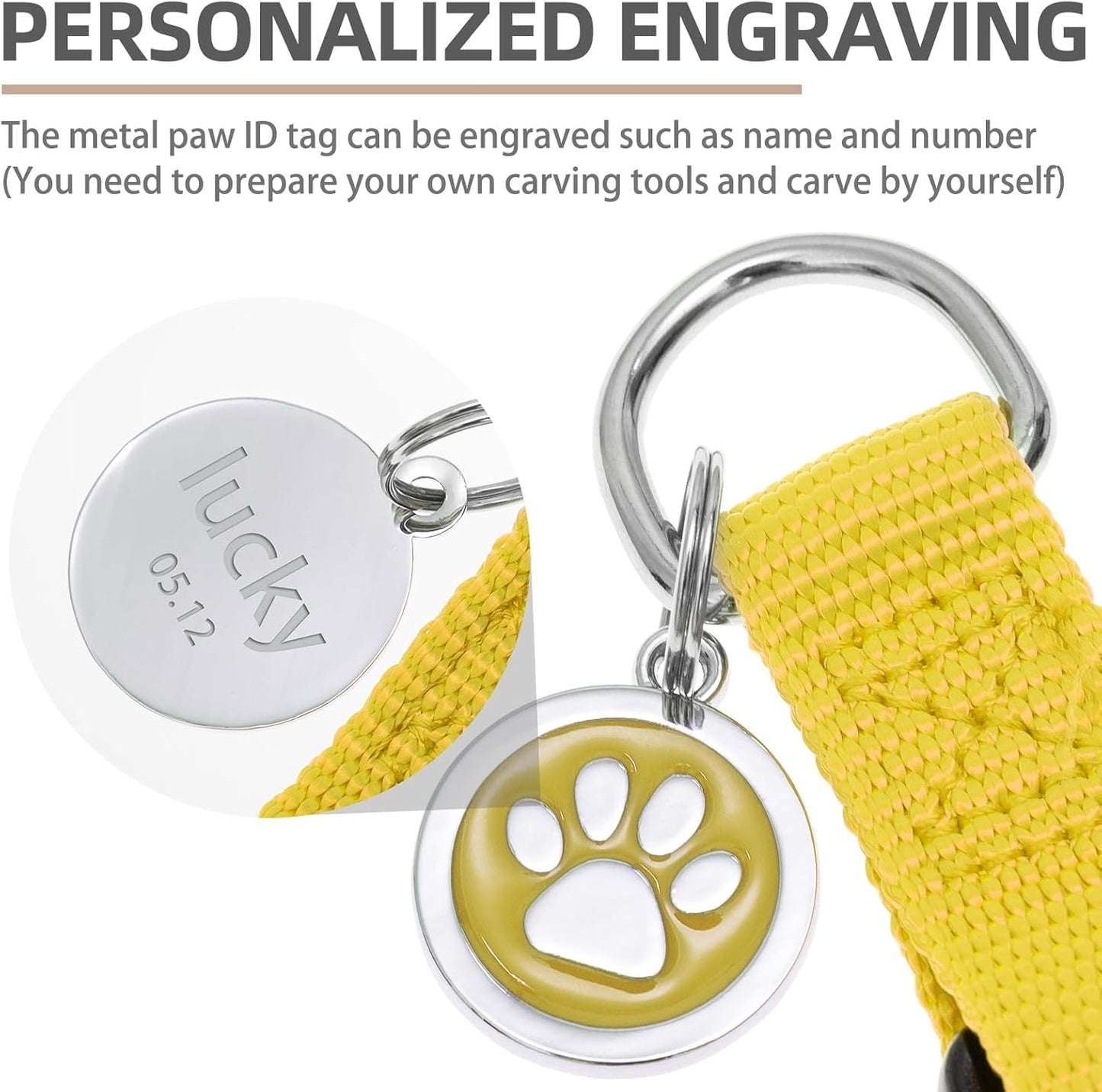 PUPTECK No Pull Dog Harness Soft Adjustable Basic Nylon Step in Puppy Vest Outdoor Walking with ID Tag, Yellow, L