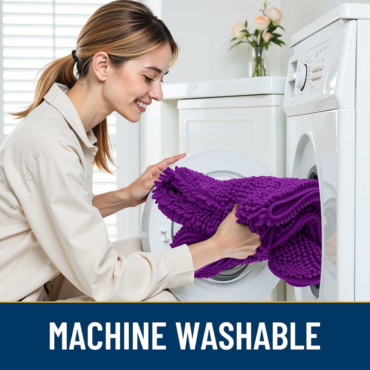 Smiry Dog Door Mat for Muddy Paws 36x24, Absorbs Moisture and Dirt Doormat, Non-Slip Washable Quick Dry Chenille Front Door Mat Indoor Entrance, Entryway Carpet for Inside Floor, Purple