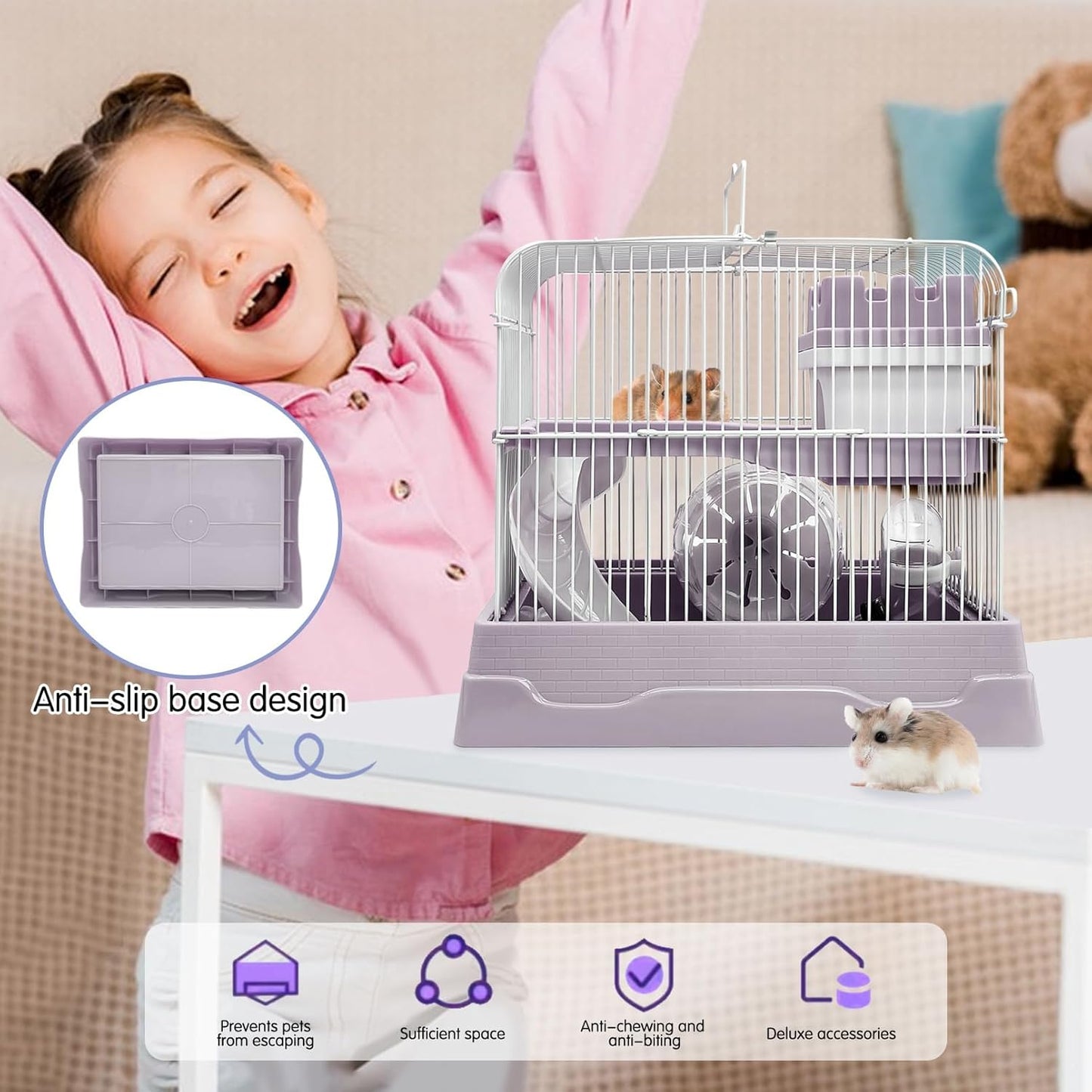 PINVNBY 2-Tier Dwarf Hamster Cage, Hamster Travel Cage Portable Mouse Cage with Running Exercise Wheels, Water Bottle and Food Dish for Hamster Mouse Rat 11.7 * 8.7 * 9.38 in (Blue)