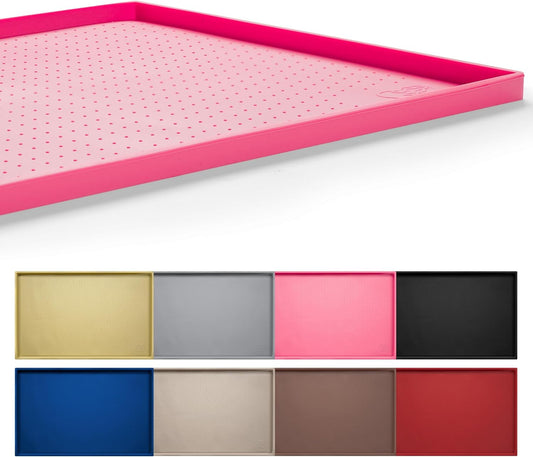Hubulk Dog Feeding Mat,100% Waterproof Food Grade Silicone Pet Food and Water Bowl Placemat,Dishwasher, High Raised Edge to Prevent Spills,Nonslip Tray to Stop Messes on Floor（28"x18"x0.8", Pink）