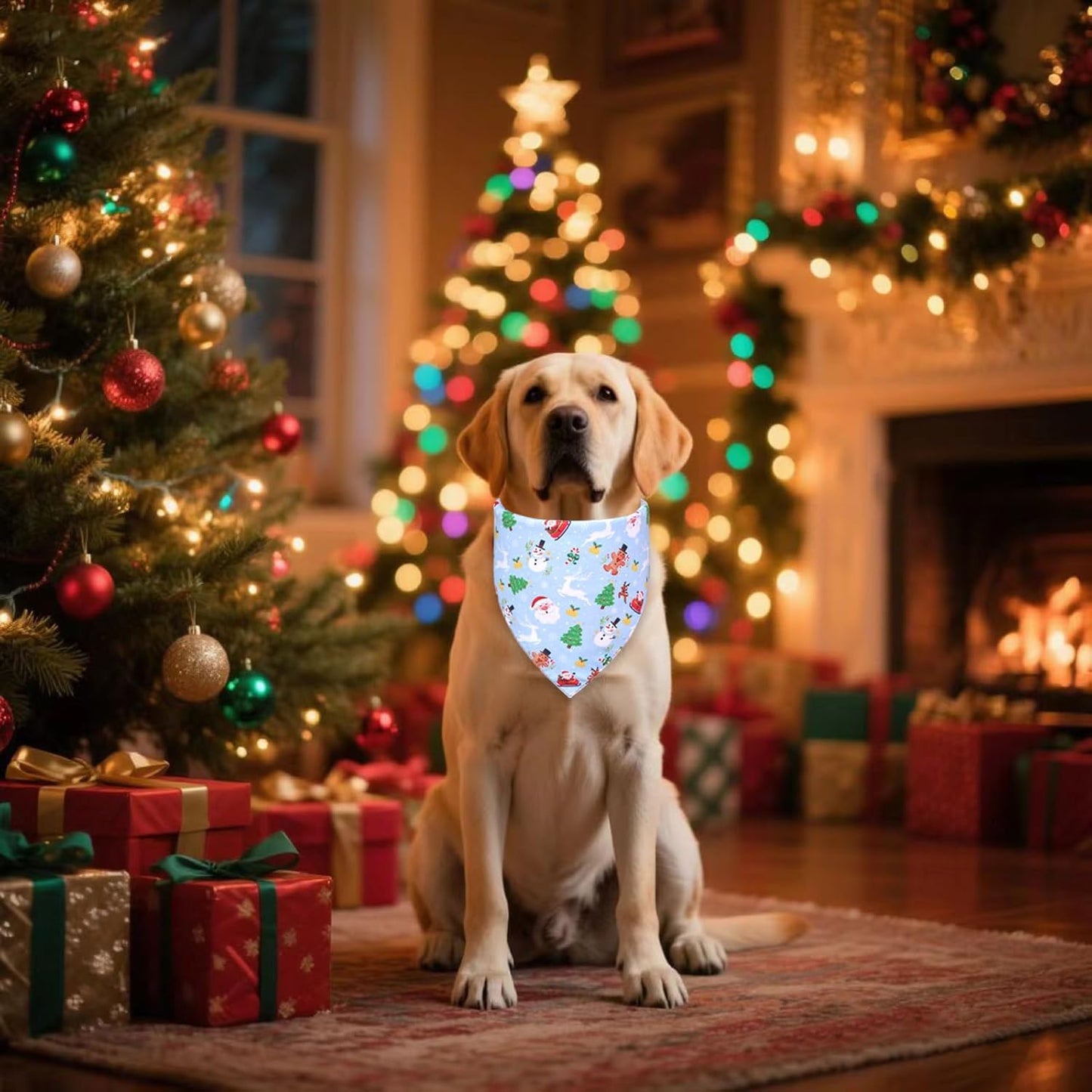 Christmas Dog Bandana for X-Large Dogs - Reversible Santa Snowman Print Scarf - Soft, Quick-Dry Pet Neckwear for Holiday Photos & Gifts