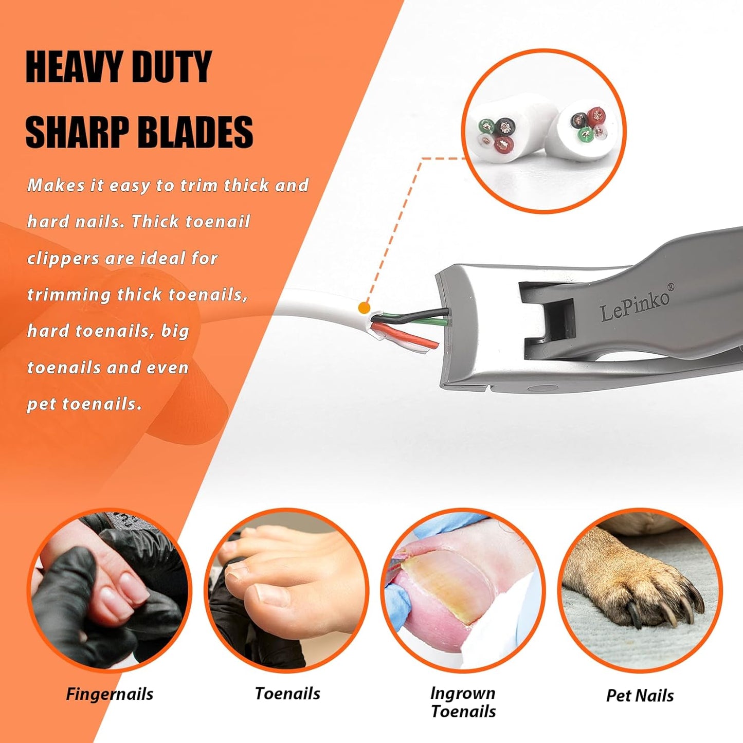 Angled Head Large Toenails Clippers for Seniors, Nail Clipper for Thick Toenails and Fingernails, Nail Cutter with Catcher, Nano Glass Nail Buffer, Gifts for Stocking Stuffers Men Women