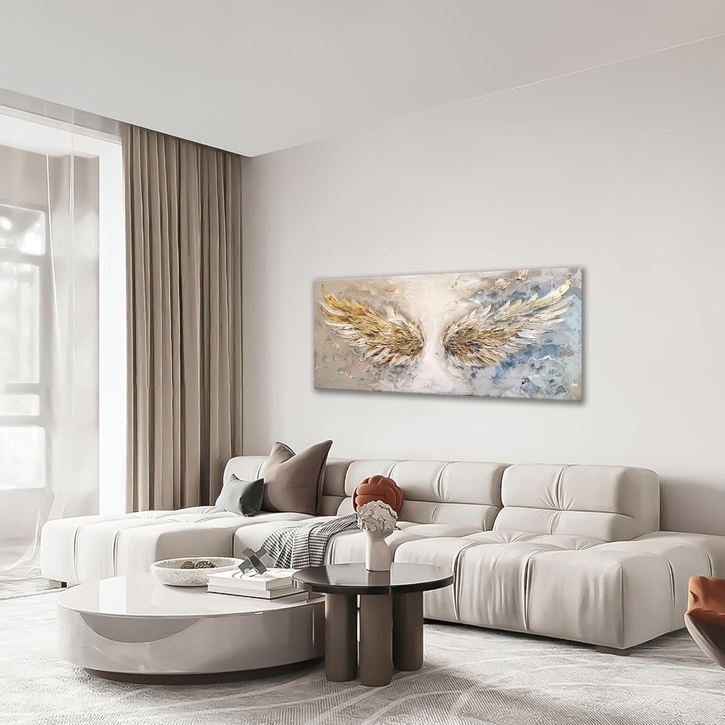 Large Angel Wings Wall Art Golden Abstract Extra Canvas Living Room Pictures Framed Prints Aesthetic Oversize Wall Decor Big Painting Artwork for Bedroom Dining Office Home 60"x30"