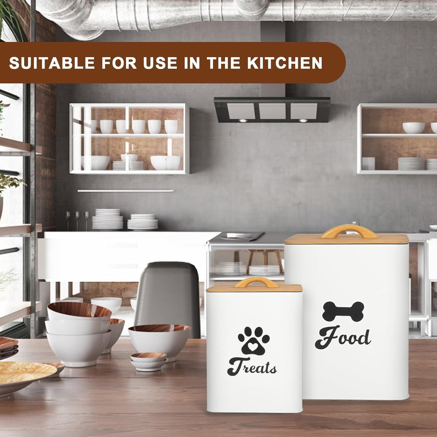 Dog Treat Container 2PCS, Dog Food Storage Container with Lids Airtight, Dog Treat Jars for Kitchen Counter-7+3Lbs, Small Dog Cookie Jar for Storage, (Upgraded) White