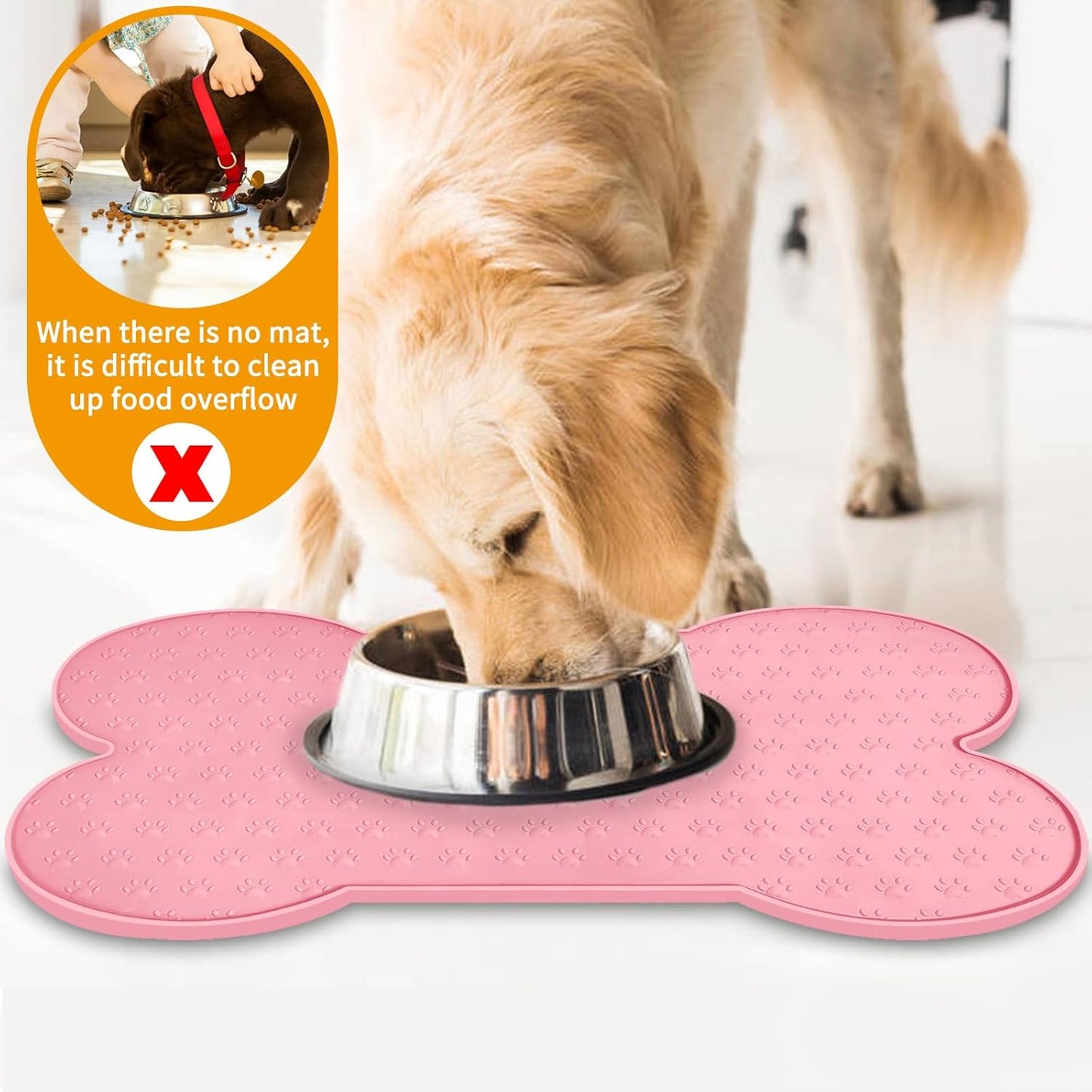 Dog Food Mat Anti-Slip Silicone Dog Bowl Mat Thicker Pet Placemat Waterproof Cat Feeder Pad with Raised Edge Puppy Kitten Feeding Mats Suitable Small Medium-Sized Dogs Cats Eating Tray