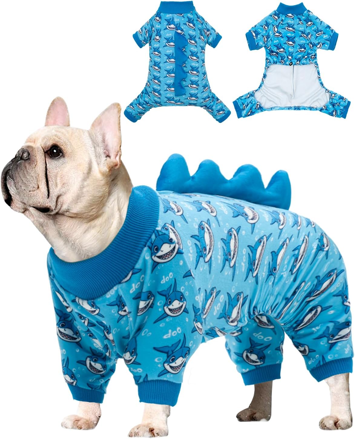 CuteBone Shark Costume Dog Pajamas, Stretchy Spandex Crystal Velvet Sleepwear Coat for Small Dogs, Soft & Warm Pet Outfit Clothes for Cold Weather, Cozy Pullover Design COSP07M