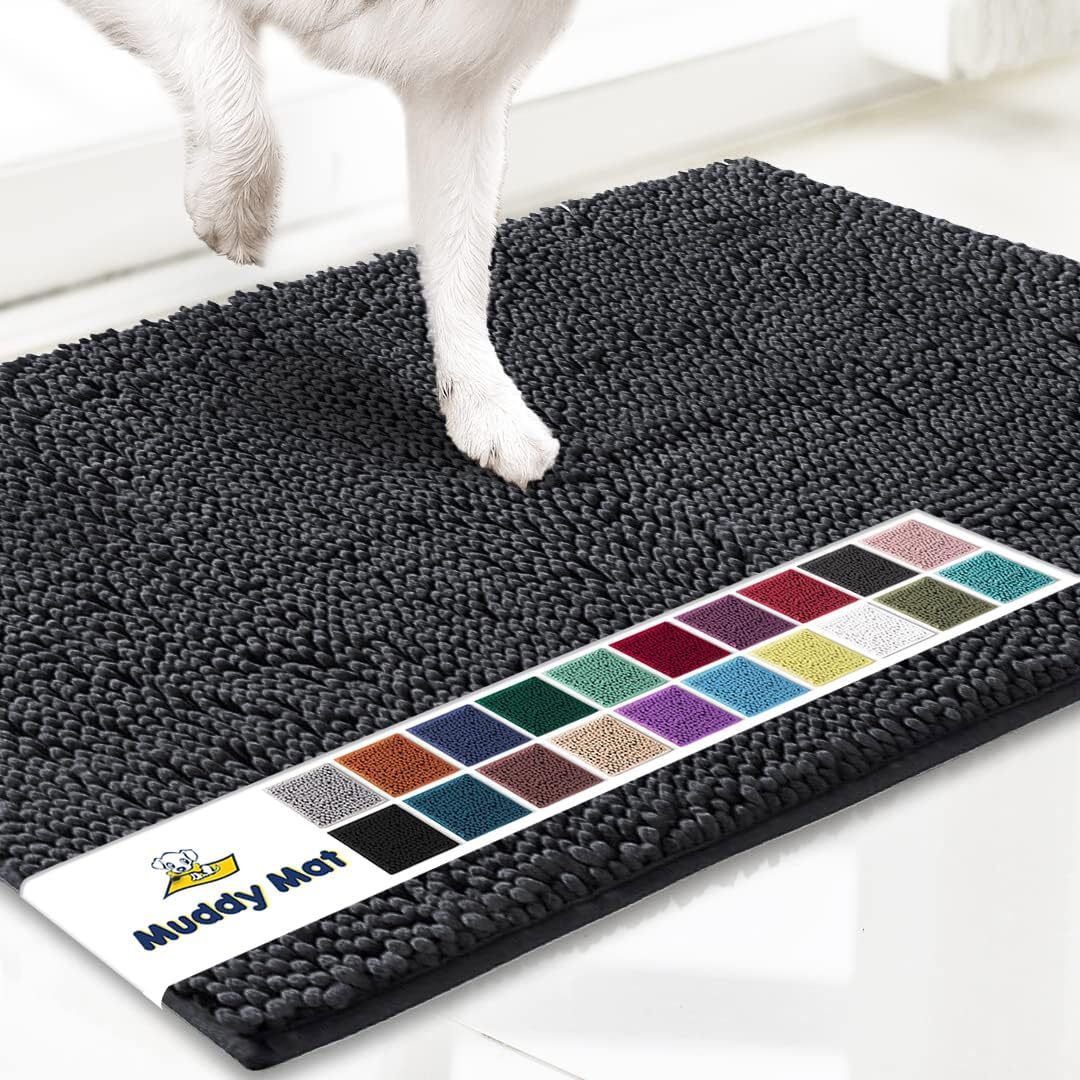 Muddy Mat® Original Dog Door Mat for Muddy Paws, Super Absorbent Microfiber, Non-Slip Washable Pet Rug, Quick Dry Chenille Entryway Carpet, Machine Washable Indoor Outdoor mat, Charcoal 48"x72"