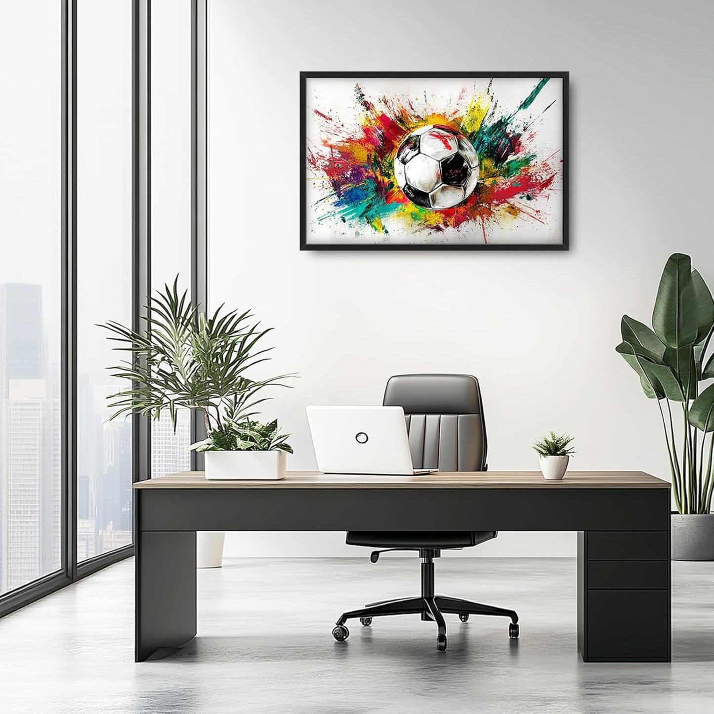 Extra Large Framed Soccer Wall Art,Oversized Colorful Graffiti Sport Ball Wall Decor Pictures for Living Room,Canvas Print Painting Modern Artwork Bedroom Office Bathroom Home Decor 36L x24W