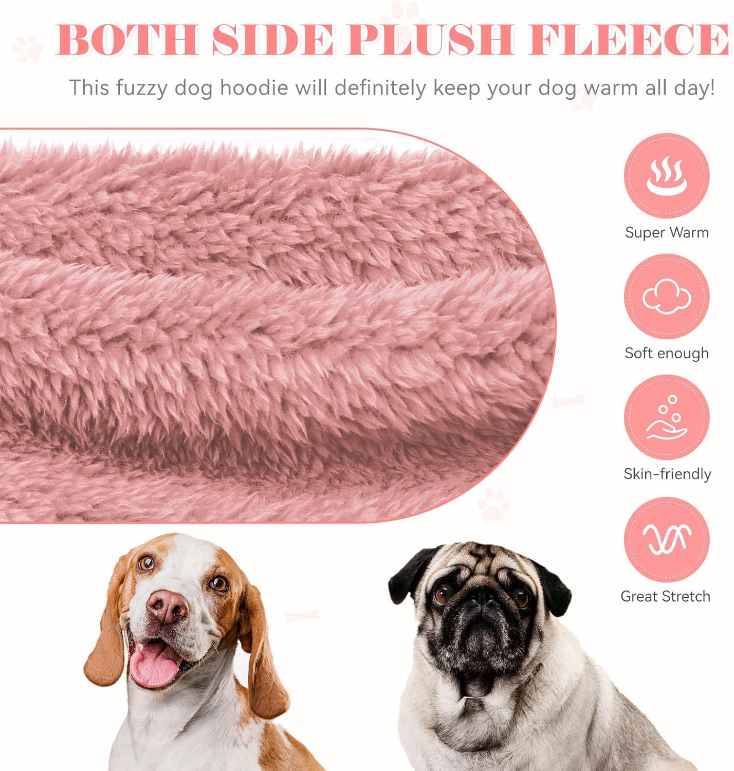 Fuzzy Dog Sweaters for Medium Dogs Dog Hoodie Soft Double-Sided Plush Fleece Pet Sweater Clothes Coats Pet Hoodie Sherpa Hooded Sweatshirt(Pink-M)