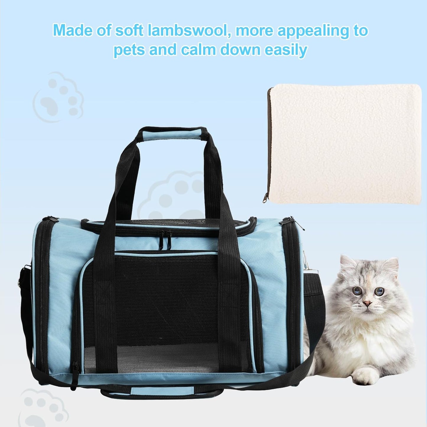 Roaringkitty Travel in Style: Portable Pet Carrier for Small Pets up to 15 Lbs- Airline Approved, Collapsible & Comfortable cat/Puppy Soft Sided Bag (Blue)