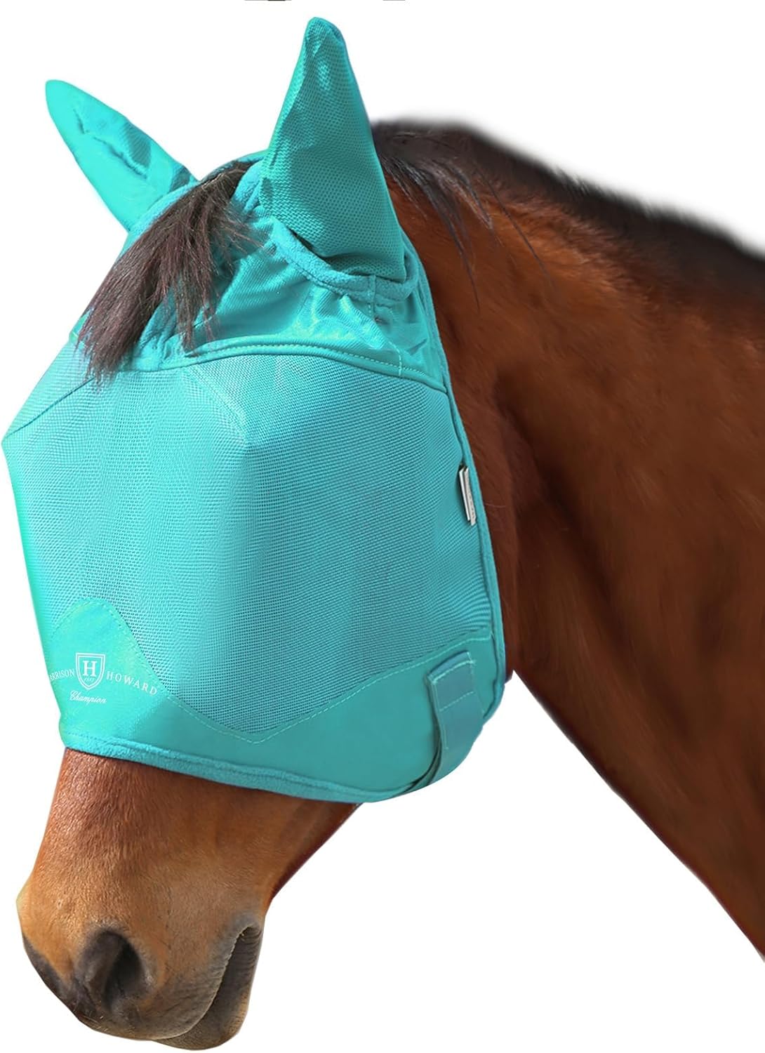 Harrison Howard UV-proof Multi-Function Fabrics Thick Fleece Padding Horse Fly Mask Half Face with Ears Mint Horse Large