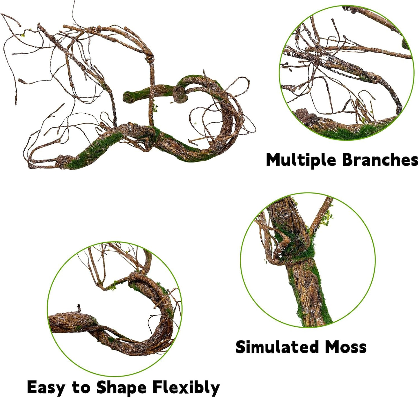 BNOSDM Reptile Vines, Bendable Jungle Climbing Vine with Moss,Terrarium Plants Decor,Artificial Plants Tank Decorations Accessories for Bearded Dragons Chameleons Snakes Lizards Hermit Crabs