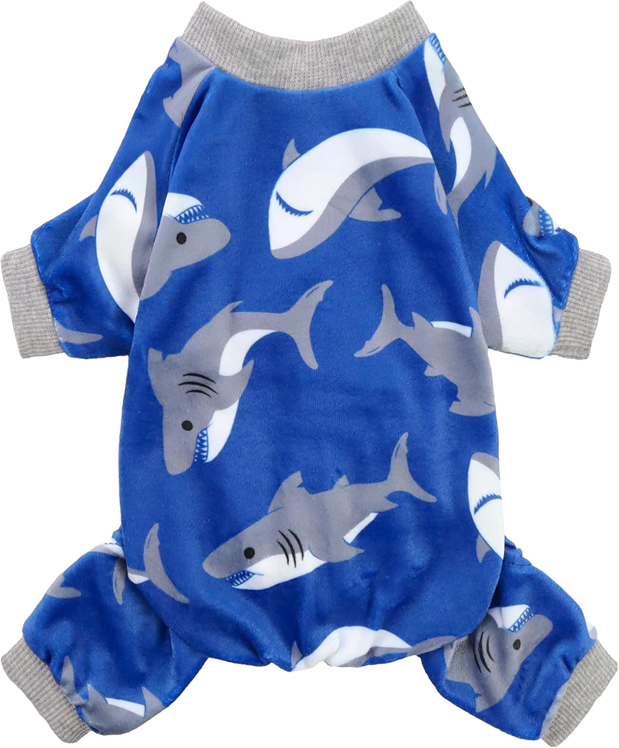 Fitwarm Shark Dog Pajamas, Dog Clothes for Small Dogs Girl Boy, Pet Onesie with Feet, Cat Outfit, Lightweight Velvet, Royal Blue, Large