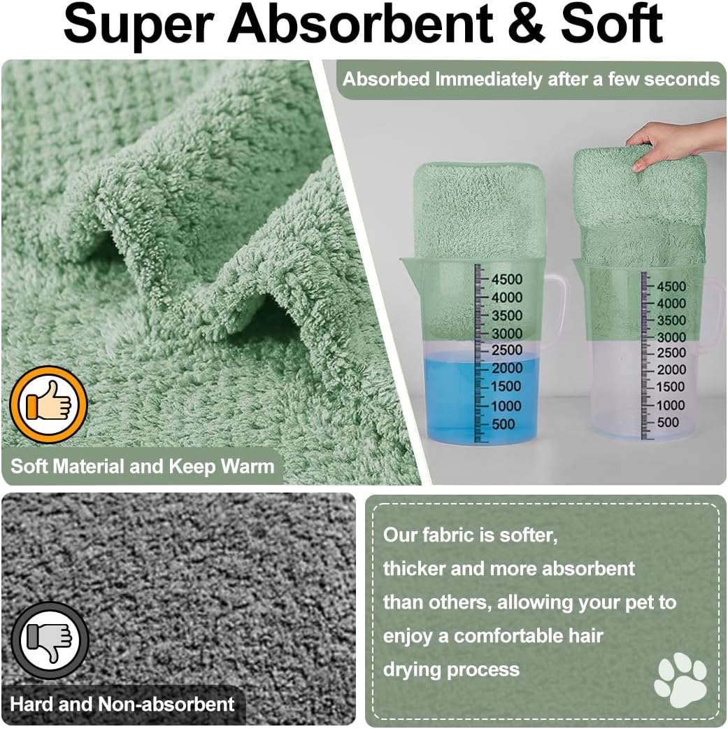 Medium to Large Size Dog Bathrobe, Quick Drying Super Absorbent Used for After Bathing, Warm Dog Towels, Adjustable Hoodies and Belts for Pet Dogs Bath Clothes Products (Green Jacquard, 4XL)
