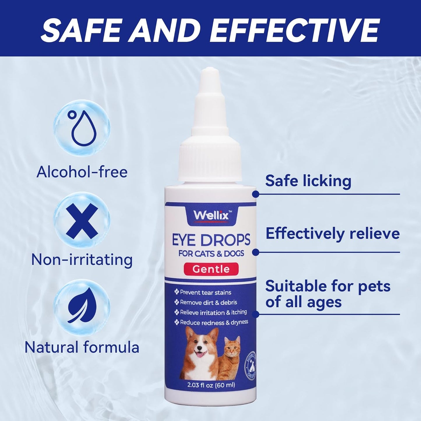 Wellix PET Dog Eye Drops, Eye Drops for Dogs&Cats, Dog Eye Infection Treatment to Soothe Eye Allergy, Soothe Dry Eyes Pink Eyes, Dog Tear Stain Cleaner-60ml