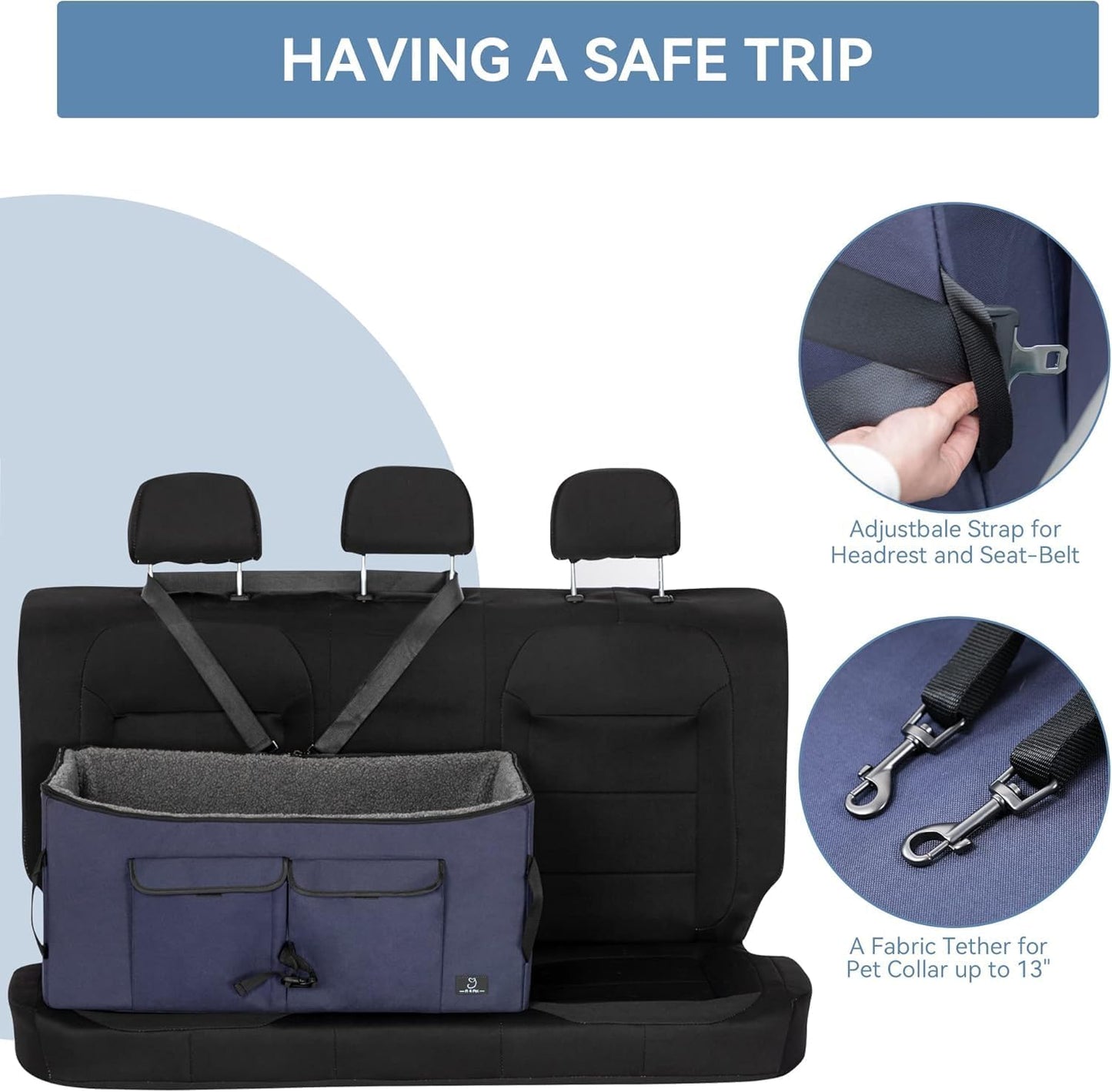 A 4 Pet Dog Car Seat for Medium/Large Dog or 2 Small Dogs, Booster Car Seat with Storage Bags and 2 Seat Belts, Pet Seat for Dogs Under 55 lbs