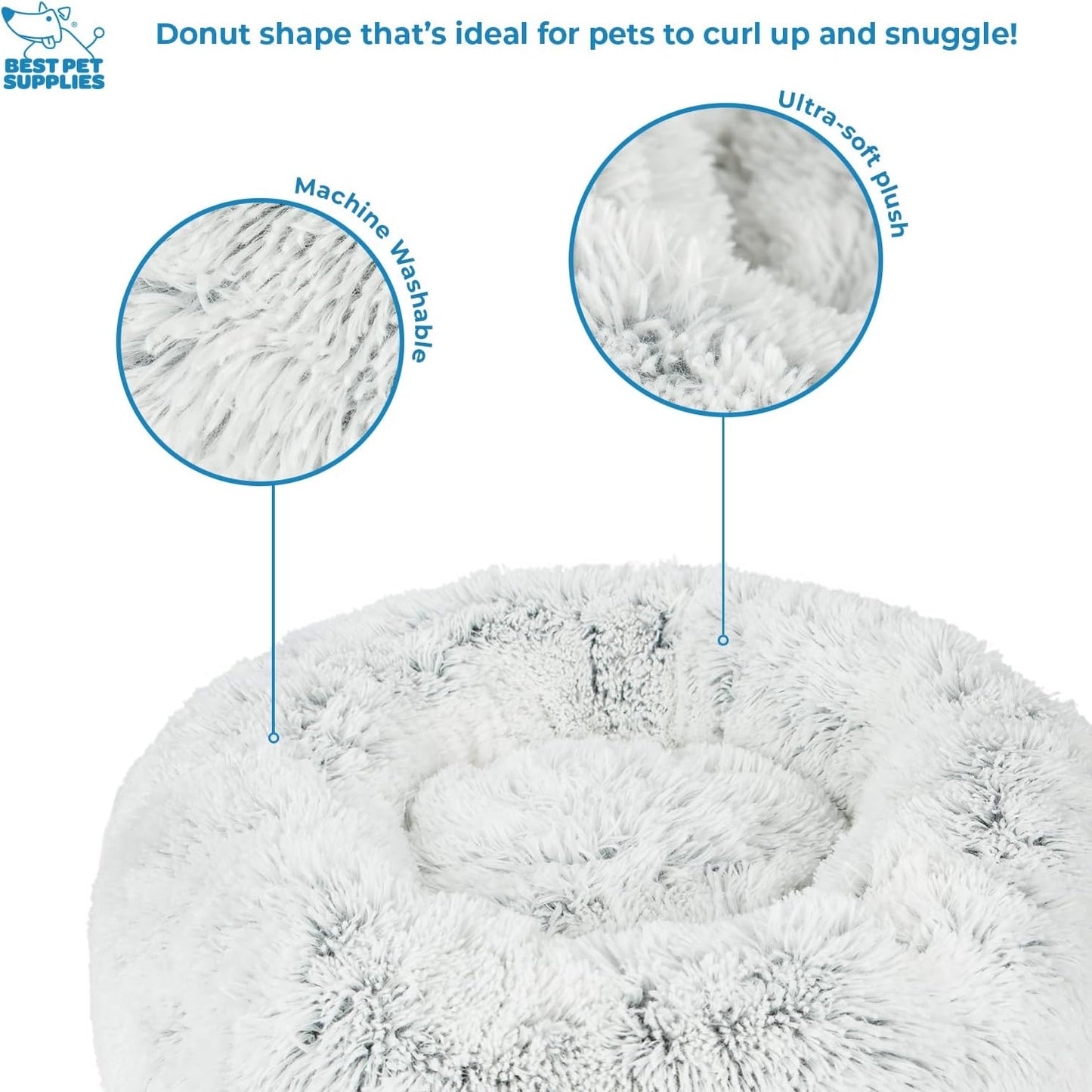 Best Pet Supplies Round Donut Dog Bed with Plush Faux Fur Fabric, Calming, Anti-Anxiety Cushion for Indoor Pets, Slip-Resistant Base, Soft Ergonomic Support - Light Warm Gray, 30x30x8''