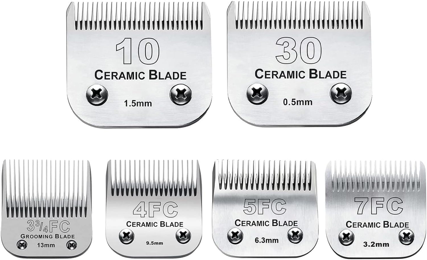 6Pack 10Blades Dog Grooming Replacement Blades Compatible with Andis Pet Clipper/Oster A5/Wahl KM Series Dog Clipper,Ceramic Blade & Stainless Steel Blade (#10+30+5FC+7FC+3FC+4F)