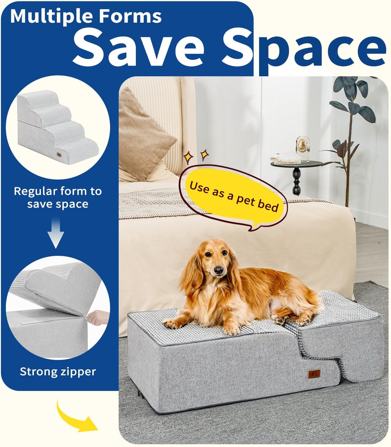 Dog Step for Bed, Dog Stair 4-Step 35D Pet Stair 19.7" H for High Bed or Sofa Non-Slip Balanced Pet Step Indoor, Light Grey