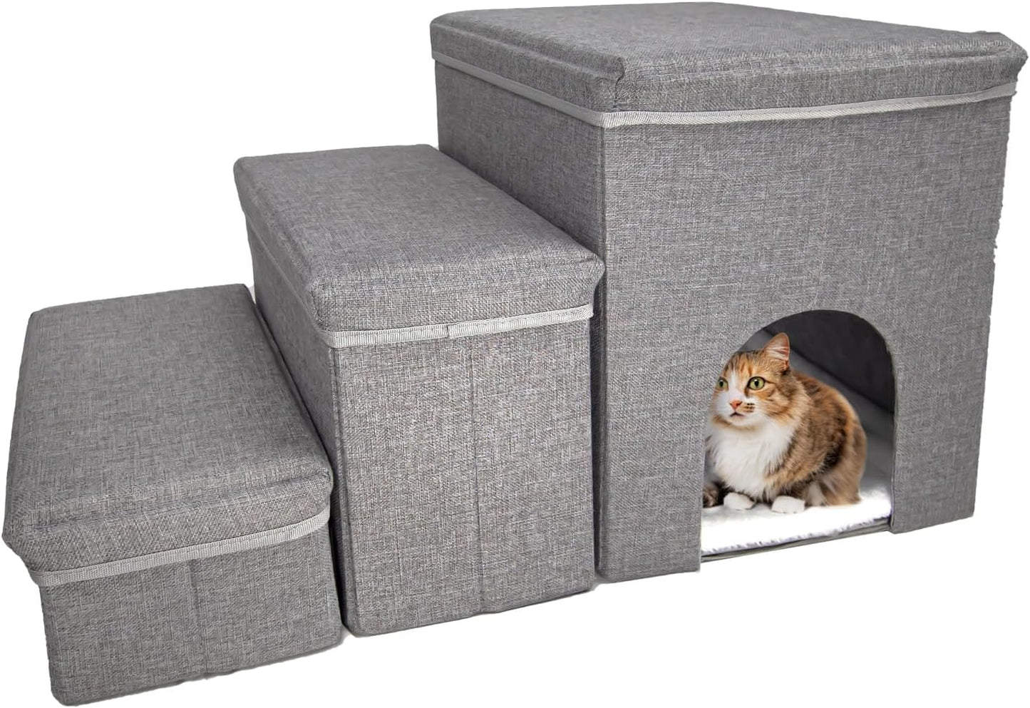 Dog Stairs with Storage Dog Steps for High Beds 3-Step Pet Stairs Ramp with Storage Box and Condo for Small Dogs Cats Pets