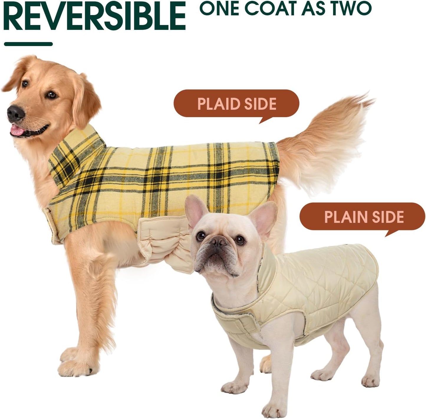 Kuoser Waterproof Dog Coat, Reversible Dog Jacket for Medium Dogs, Adjustable Durable Doggie Winter Coat Warm Puppy Cold Weather Apparel from Small to Large Breed, Yellow M