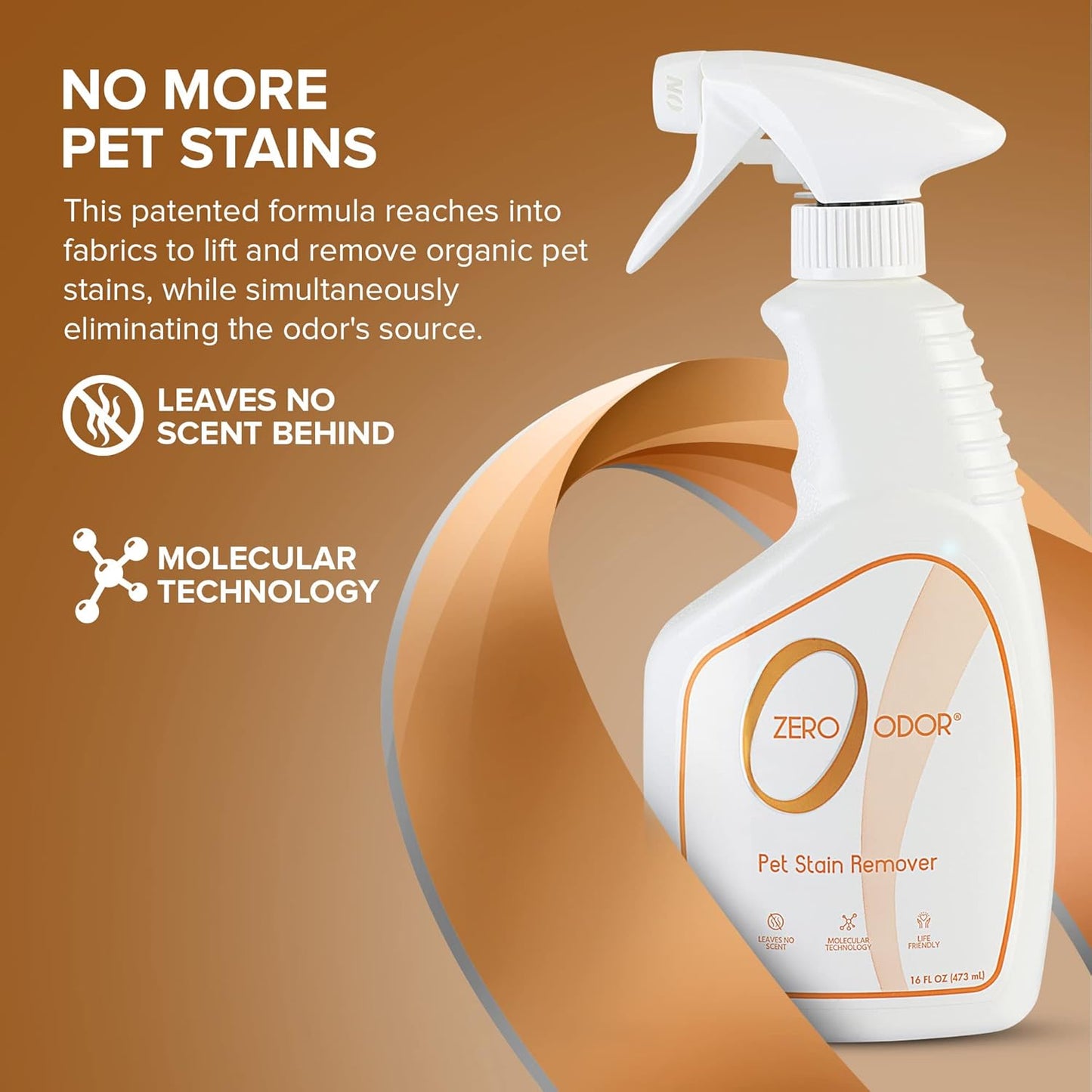 Zero Odor - Pet Stain Remover & Odor Eliminator - Permanently Remove Stain & Odor with Patented Technology Best for Carpet, Furniture, Floors, Pet Bed– Look and Smell Great, 16oz (Over 400 Sprays)