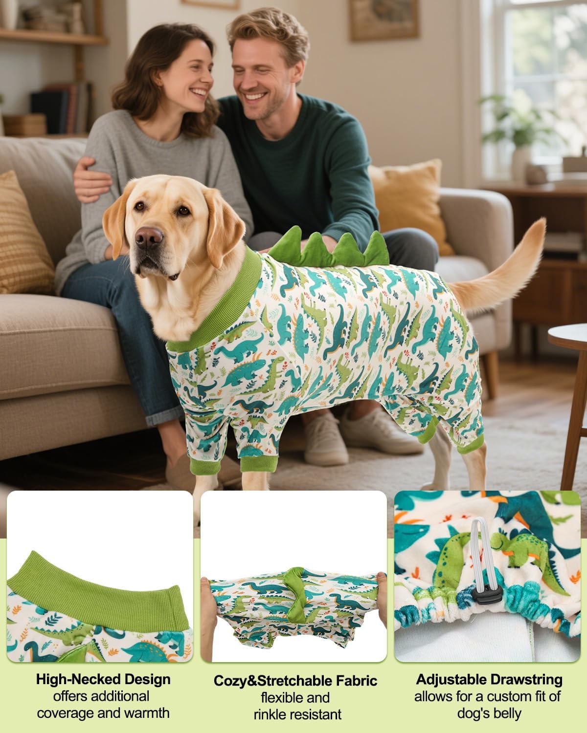 CuteBone Dinosaur Costume Dog Pajamas, Stretchy Spandex Crystal Velvet Sleepwear Coat for Small Dogs, Soft & Warm Pet Outfit Clothes for Cold Weather, Cozy Pullover Design COSP05-3XL