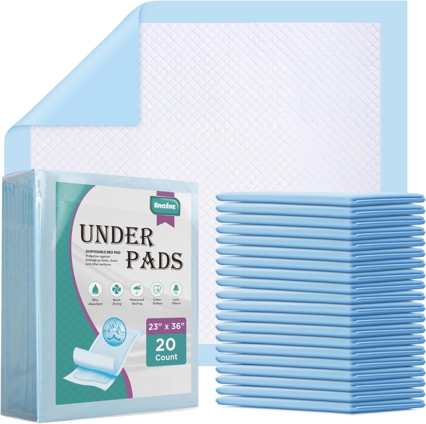 Disposable Bed Pads for Incontinence 23" x 36" - 20 Count, Leak-Proof Chucks Pads for Adults, Kids and Pets, Absorbent Disposable Underpads, Incontinence Bed Pads Disposable for Beds